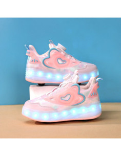 BUTOROLKI DZIECIĘCE RÓŻOWE LED NA KÓŁKACH SNEAKERSY Z WYJMOWANE KÓŁKA R.38 2