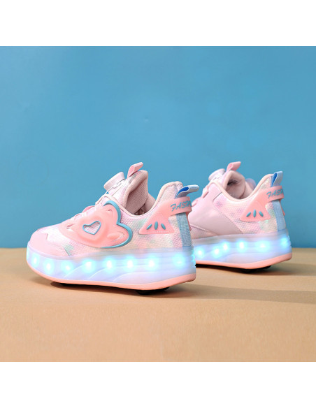 BUTOROLKI DZIECIĘCE RÓŻOWE LED NA KÓŁKACH SNEAKERSY Z WYJMOWANE KÓŁKA R.38