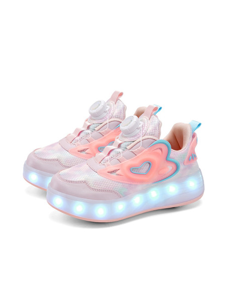 BUTOROLKI DZIECIĘCE RÓŻOWE LED NA KÓŁKACH SNEAKERSY Z WYJMOWANE KÓŁKA R.38