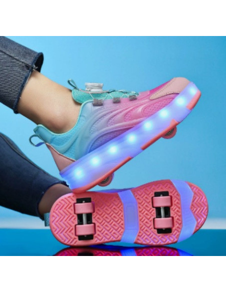 BUTOROLKI DZIECIĘCE RÓŻOWE LED NA KÓŁKACH SNEAKERSY ŚWIECĄCA PODESZWA R.40