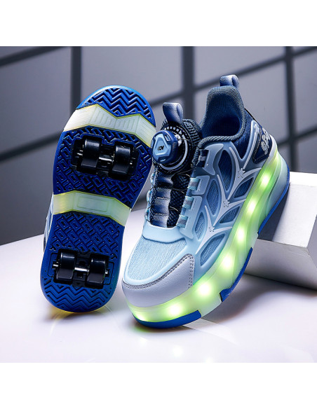 BUTY ROLKI LED BUTOROLKI ŚWIECĄCE SNEAKERSY WROTKI NIEBIESKIE 2W1 ROZ.