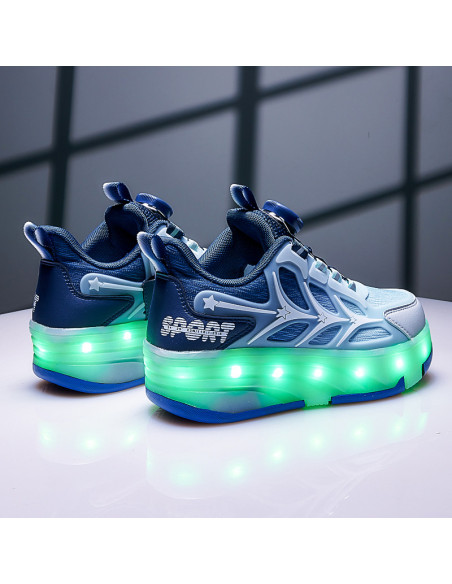 BUTY ROLKI LED BUTOROLKI ŚWIECĄCE SNEAKERSY WROTKI NIEBIESKIE 2W1 ROZ.