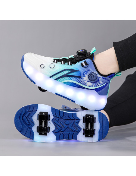 BUTY ROLKI LED BUTOROLKI ŚWIECĄCE SNEAKERSY WROTKI NIEBIESKIE 2W1 ROZ.39