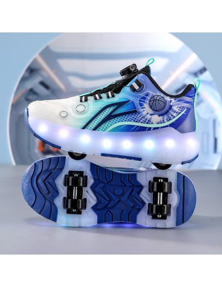 BUTY ROLKI LED BUTOROLKI ŚWIECĄCE SNEAKERSY WROTKI NIEBIESKIE 2W1 ROZ.39