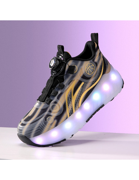 BUTY ROLKI LED BUTOROLKI ŚWIECĄCE SNEAKERSY WROTKI CZARNE ZŁOTE 2W1 ROZ.39