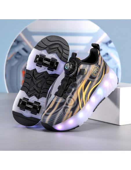 BUTY ROLKI LED BUTOROLKI ŚWIECĄCE SNEAKERSY WROTKI CZARNE ZŁOTE 2W1 ROZ.39