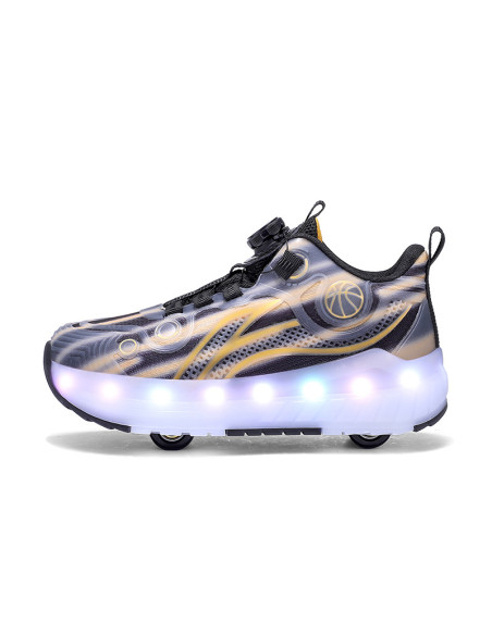 BUTY ROLKI LED BUTOROLKI ŚWIECĄCE SNEAKERSY WROTKI CZARNE ZŁOTE 2W1 ROZ.39