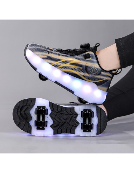 BUTY ROLKI LED BUTOROLKI ŚWIECĄCE SNEAKERSY WROTKI CZARNE ZŁOTE 2W1 ROZ.39