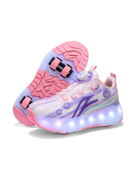 BUTY ROLKI LED BUTOROLKI ŚWIECĄCE SNEAKERSY WROTKI RÓŻOWE 2W1 ROZMIAR