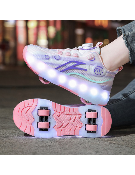 BUTY ROLKI LED BUTOROLKI ŚWIECĄCE SNEAKERSY WROTKI RÓŻOWE 2W1 ROZMIAR