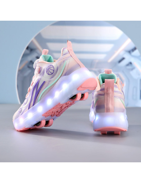 BUTY ROLKI LED BUTOROLKI ŚWIECĄCE SNEAKERSY WROTKI RÓŻOWE 2W1 ROZMIAR