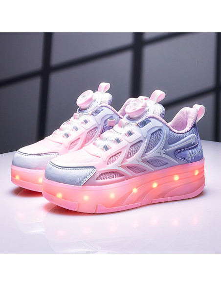 BUTY ROLKI LED BUTOROLKI ŚWIECĄCE SNEAKERSY WROTKI RÓŻOWE 2W1 ROZMIAR