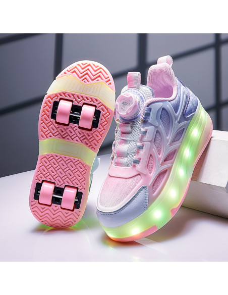 BUTY ROLKI LED BUTOROLKI ŚWIECĄCE SNEAKERSY WROTKI RÓŻOWE 2W1 ROZMIAR