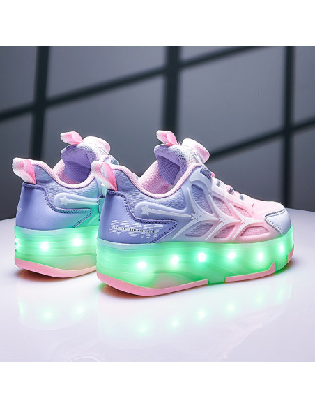 BUTY ROLKI LED BUTOROLKI ŚWIECĄCE SNEAKERSY WROTKI RÓŻOWE 2W1 ROZMIAR