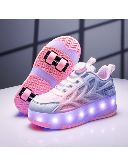 BUTY ROLKI LED BUTOROLKI ŚWIECĄCE SNEAKERSY WROTKI RÓŻOWE 2W1 ROZMIAR