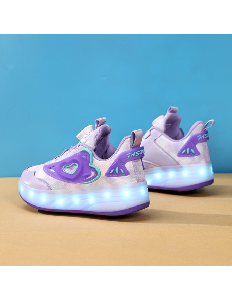 BUTOROLKI DZIECIĘCE FIOLETOWE LED NA KÓŁKACH SNEAKERSY Z WYJMOWANE KÓŁKA
