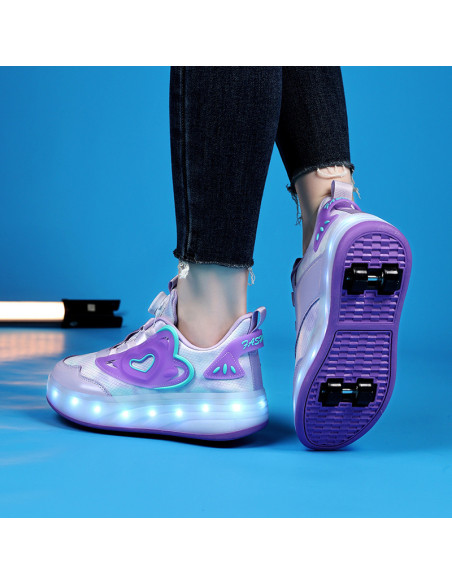 BUTOROLKI DZIECIĘCE FIOLETOWE LED NA KÓŁKACH SNEAKERSY Z WYJMOWANE KÓŁKA