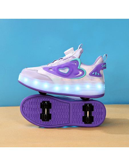 BUTOROLKI DZIECIĘCE FIOLETOWE LED NA KÓŁKACH SNEAKERSY Z WYJMOWANE KÓŁKA