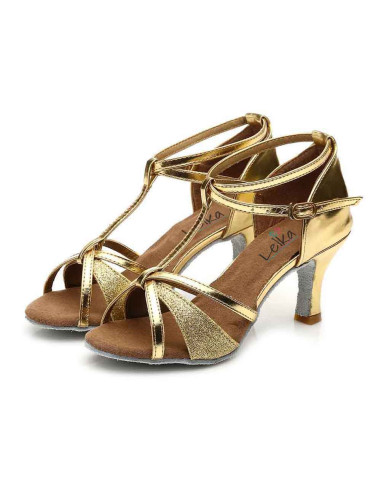 BUTY DO TAŃCA TOWARZYSKIEGO LATINO TANECZNE ZŁOTE 7cm (Rozmiar: 40)