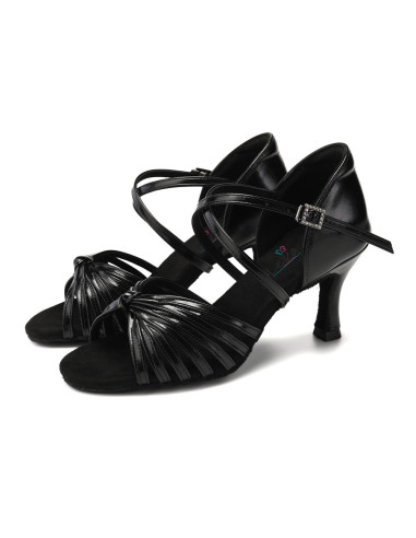 BUTY DO TAŃCA TANECZNE LATINO POŁYSKUJĄCE CZARNE 7,5cm (Rozmiar: 37)