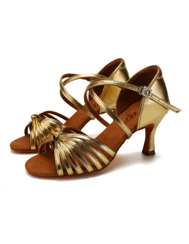 BUTY DO TAŃCA TANECZNE LATINO SALSA POŁYSKUJĄCE ZŁOTE 7,5cm (Rozmiar: 39)