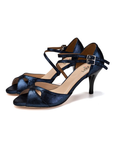 SKÓRZANE BUTY DO TAŃCA TANECZNE TANGO STYLOWE GRANATOWE 7,5cm (Rozmiar: 35)