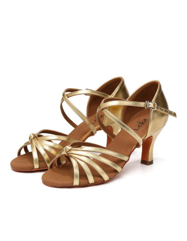 BUTY DO TAŃCA TANECZNE LATINO SALSA WYGODNE ZŁOTE 7cm (Rozmiar: 37)