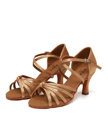 BUTY DO TAŃCA TANECZNE LATINO SALSA WYGODNE CIELISTE/NUDE 7cm (Rozmiar: 42)