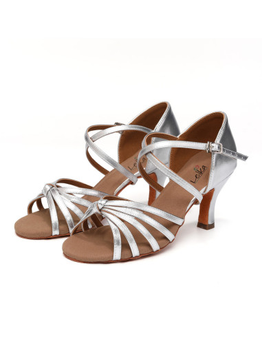 BUTY DO TAŃCA TANECZNE LATINO SALSA WYGODNE SREBRNE 7cm (Rozmiar: 36)