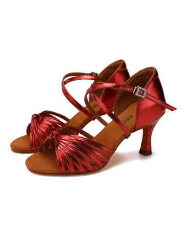 BUTY DO TAŃCA TANECZNE POŁYSKUJĄCE RED BORDO 7,5cm (Rozmiar: 36)