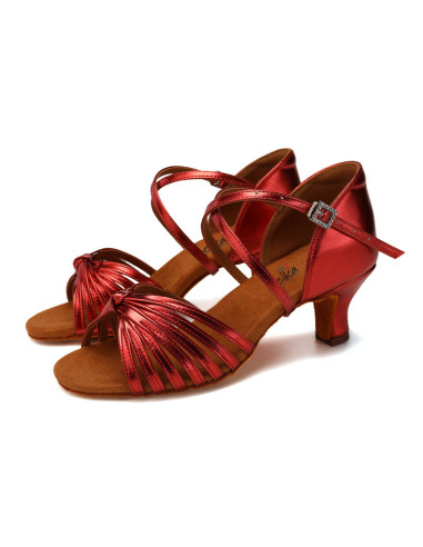 BUTY DO TAŃCA TANECZNE POŁYSKUJĄCE RED BORDO LATINO 5,5cm (Rozmiar: 39)
