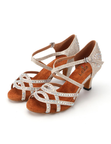BUTY DO TAŃCA TANECZNE LATINO Z CYRKONIAMI  SZAMPAŃSKIE 6cm (Rozmiar: 42)