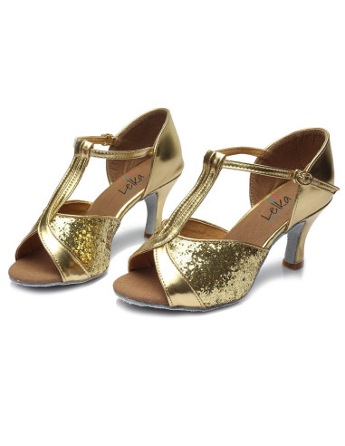 BUTY DO TAŃCA TANECZNE LATINO SALSA ZŁOTE 7cm (Rozmiar: 40)