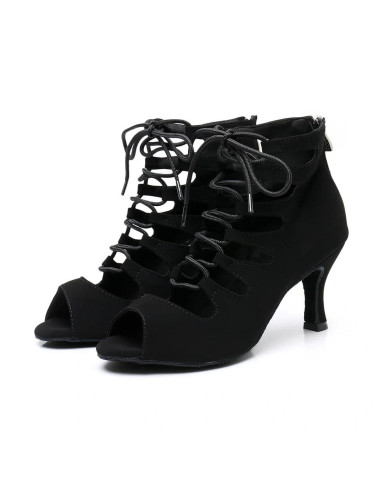 BUTY DO TAŃCA TANECZNE LATINO SZNUROWANE CZARNE 7,5cm (Rozmiar: 40)