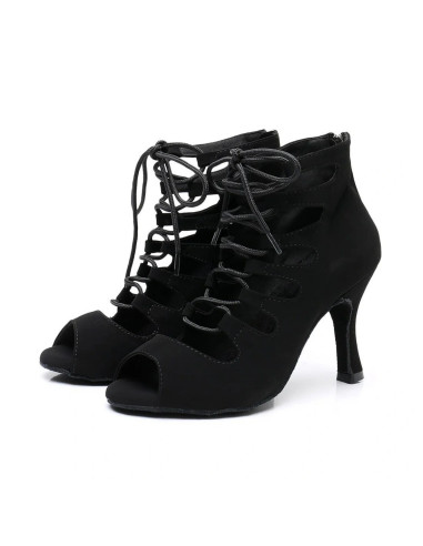 BUTY DO TAŃCA TANECZNE LATINO SZNUROWANE CZARNE 8,5cm (Rozmiar: 38)