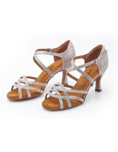 BUTY DO TAŃCA TANECZNE LATINO Z CYRKONIAMI SZAMPAŃSKIE 7,5cm (Rozmiar: 35)