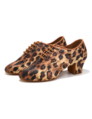 BUTY TANECZNE DO TAŃCA TRENINGOWE PRAKTISY ĆWICZKI SATYNOWE PANTERKA 4,5cm (Rozmiar: 40)